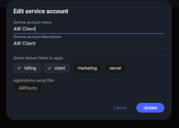 Service Account editing