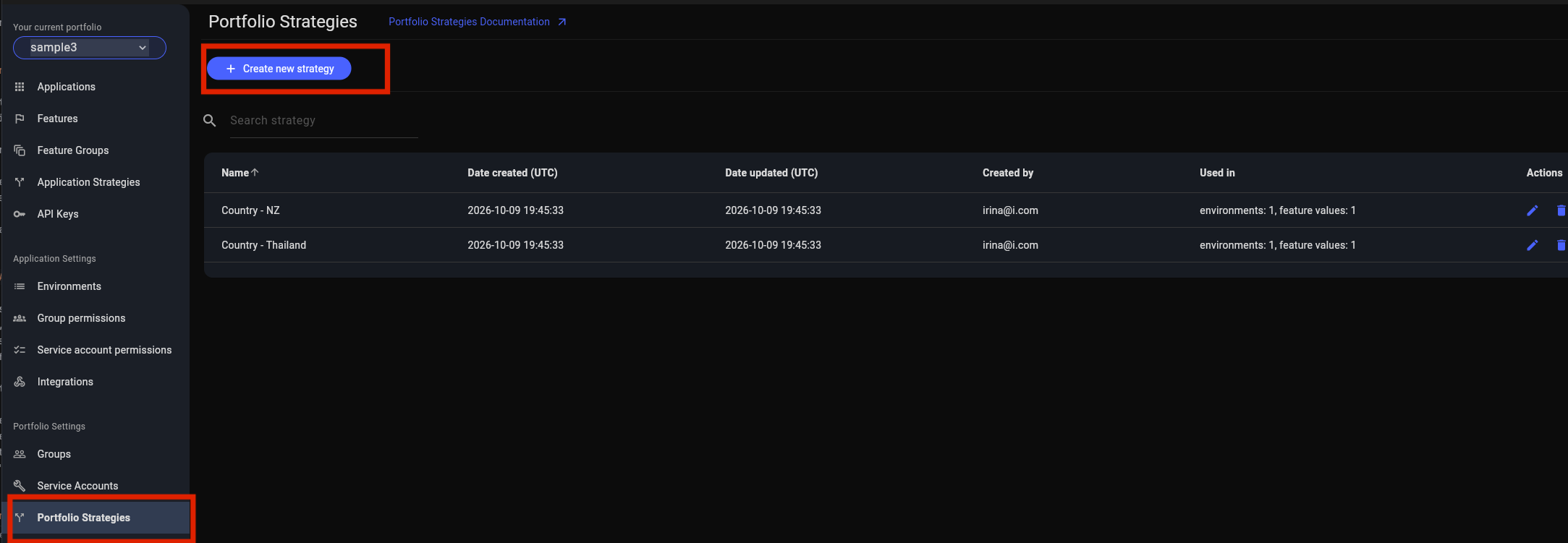 Portfolio Strategies page