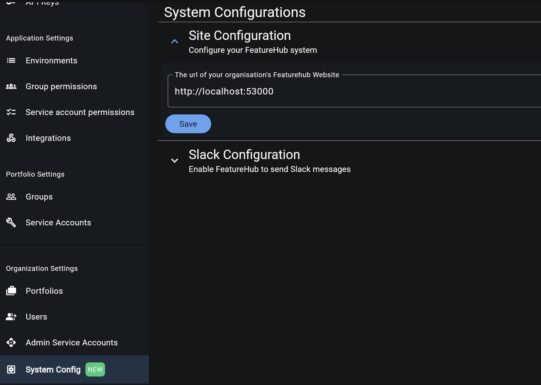 FeatureHub system config website URL