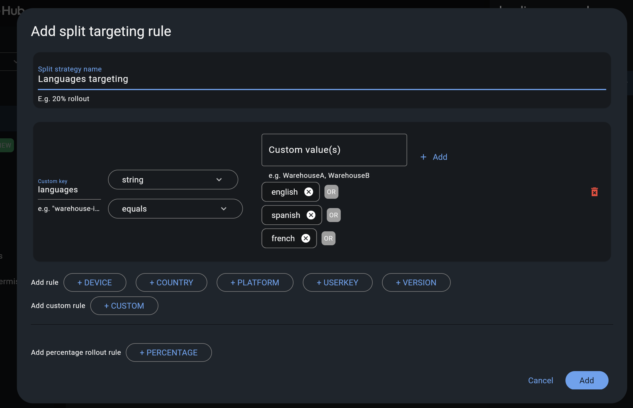 Split targeting custom rule