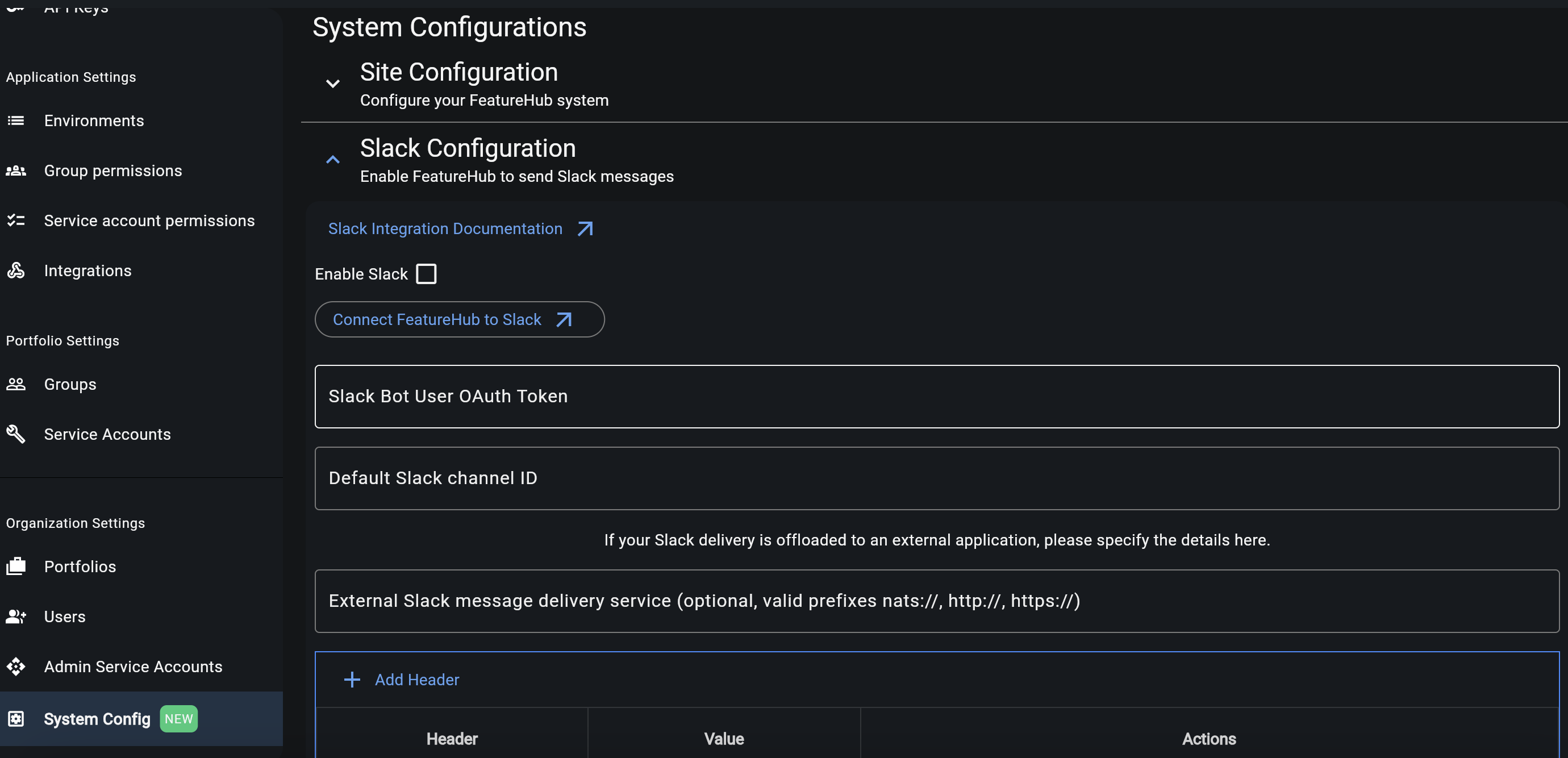 Slack system config