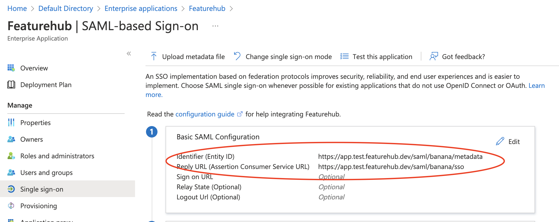 Azure-saml-featurehub