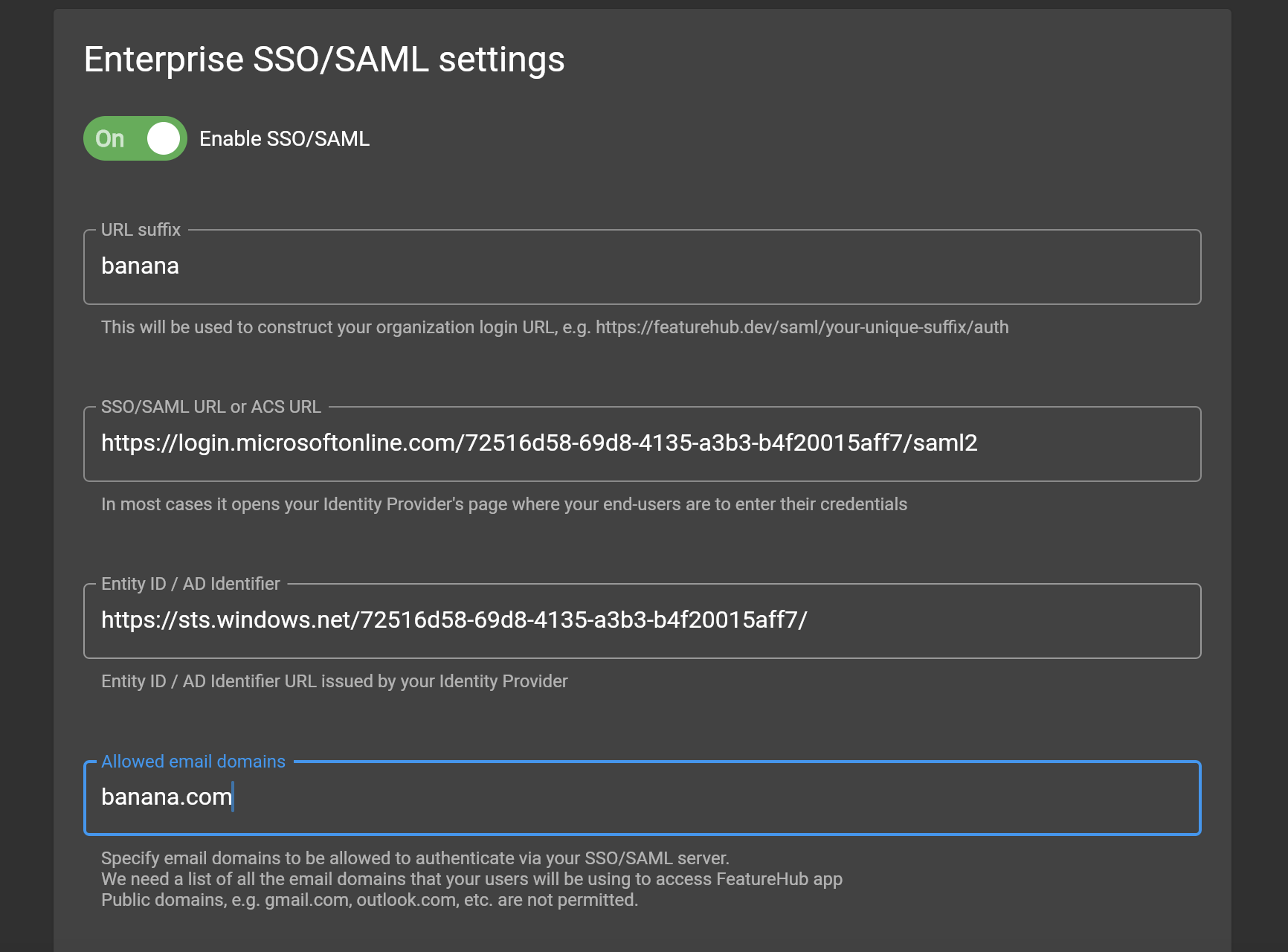Azure-saml-featurehub