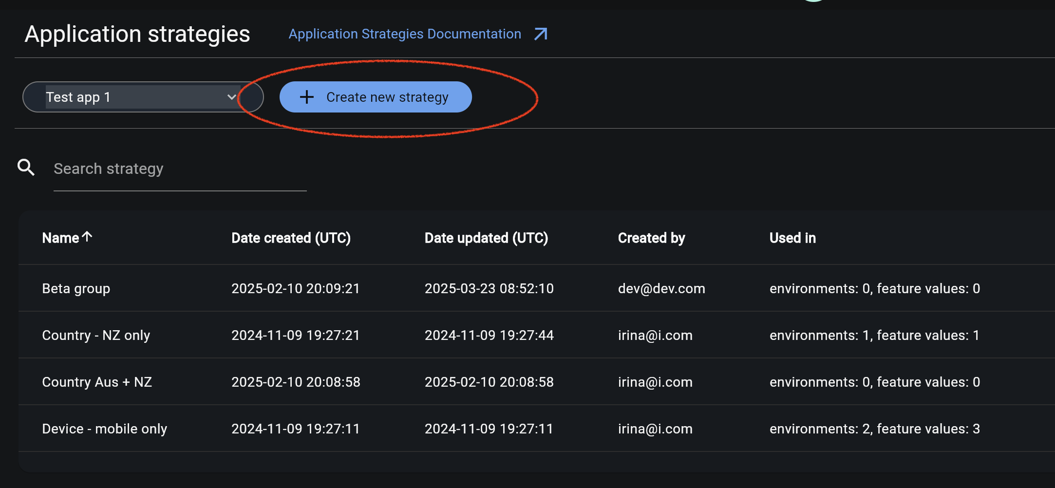 Create Application Strategy