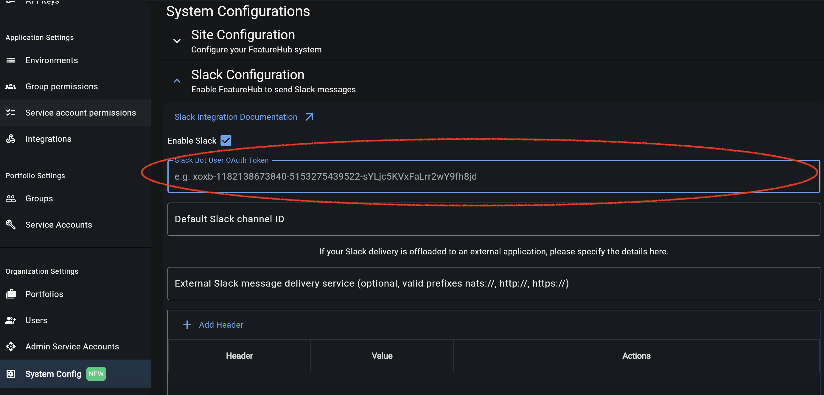 Slack access token